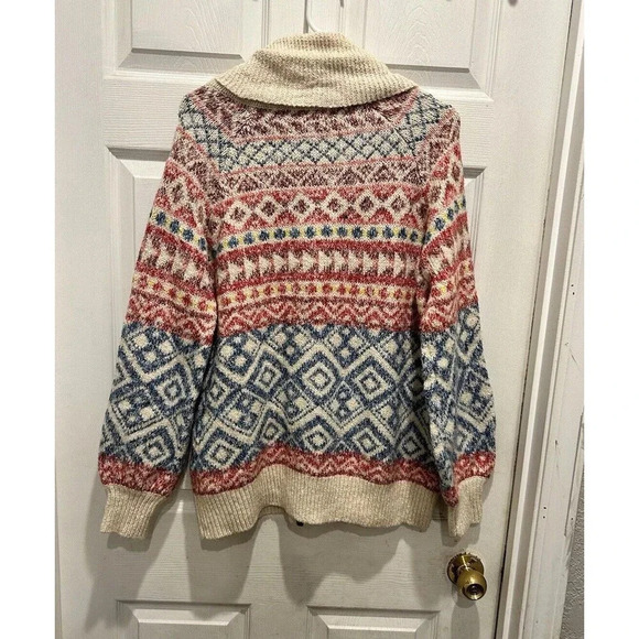 Cabi 3847 Highlands Cardigan Large Fair isles Red Yellow Cream Oversized - Picture 7 of 7